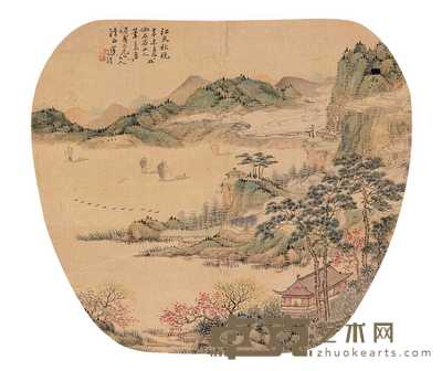 莲溪 山水 团扇镜心 22×25cm